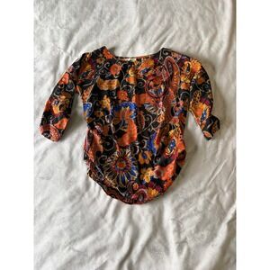 Favori Paisley Floral Ruched Side Blouse 3/4 Sleeve Multi Color Top EU 36
